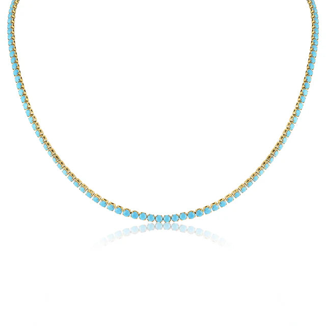 18K Gold PVD Stainless Steel Turquoise Rhinestone Tennis Chain Necklace