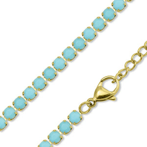 18K Gold PVD Stainless Steel Turquoise Rhinestone Tennis Chain Necklace