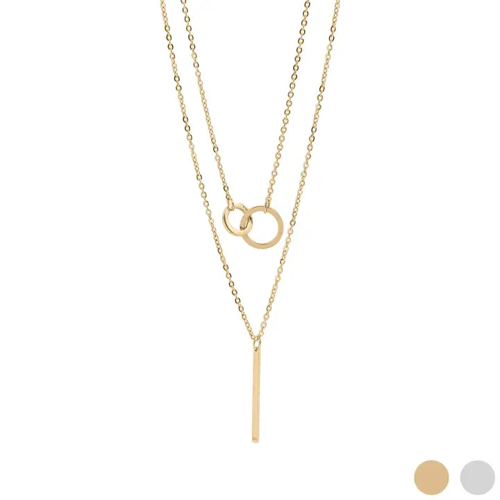 Gold Interlocked Circle and Bar Necklace