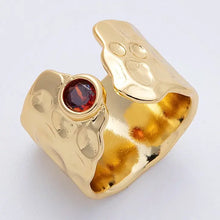 16K Gold Filled Red Cz Hammered Wide Wrap Ring