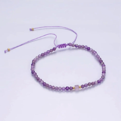 14K Gold Filled Amethyst Multifaceted Purple Rope Adjustable Friendship Bracelet