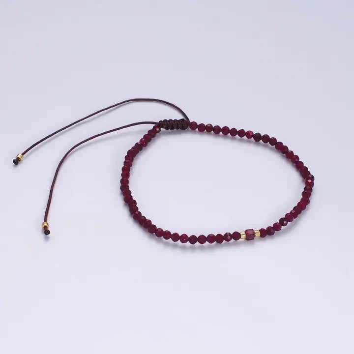 14K Gold Filled Garnet Multifaceted Red Rope Adjustable Friendship Bracelet