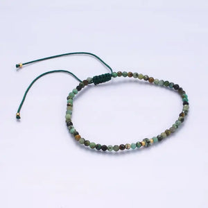 14K Gold Filled Moss Agate Multifaceted Green Rope Adjustable Friendship Bracelet