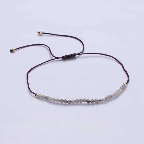 14K Gold Filled Gray Jasper Multifaceted Brown Rope Adjustable Friendship Bracelet