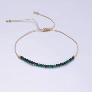 Malachite Multifaceted Taupe Beige Cotton String Bracelet