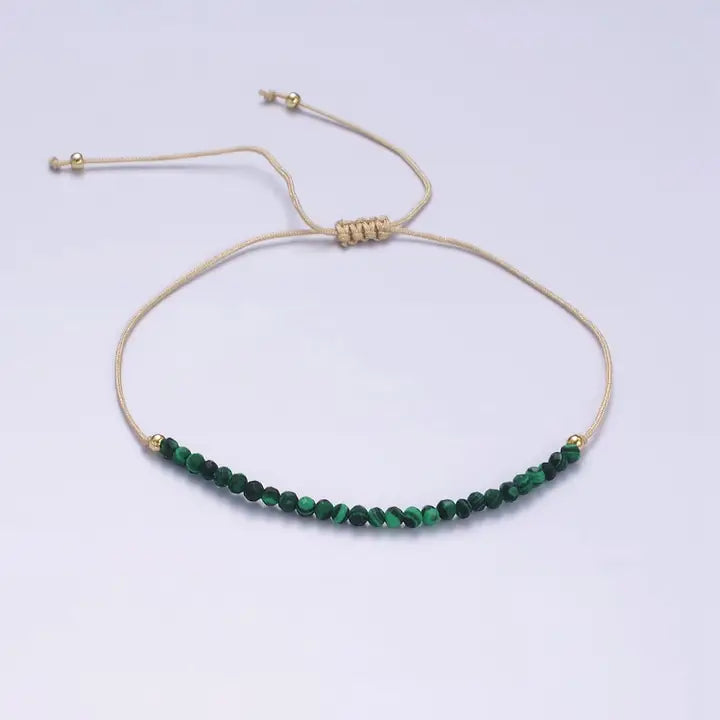 Malachite Multifaceted Taupe Beige Cotton String Bracelet