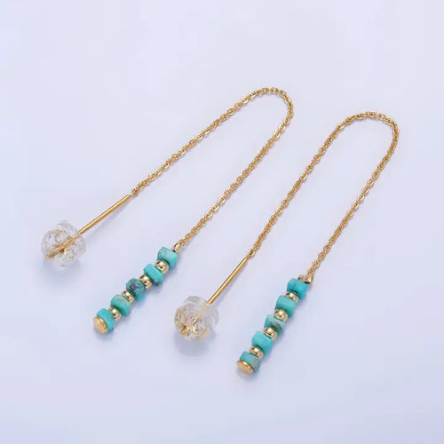 16K Gold Filled Turquoise Gemstone Chain Threader Earrings 16K Gold Filled Turquoise Gemstone Chain Threader Earrings 16K Gold Filled Turquoise Gemstone Chain Threader Earrings