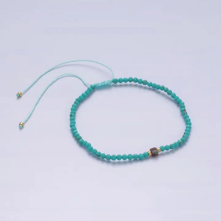 14K Gold Filled Turquoise Multifaceted Turquoise Rope Adjustable Friendship Bracelet