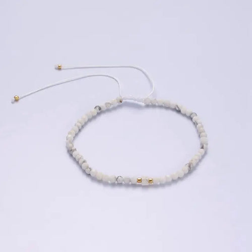 Howlite Multifaceted White Cotton String Slider Bracelet