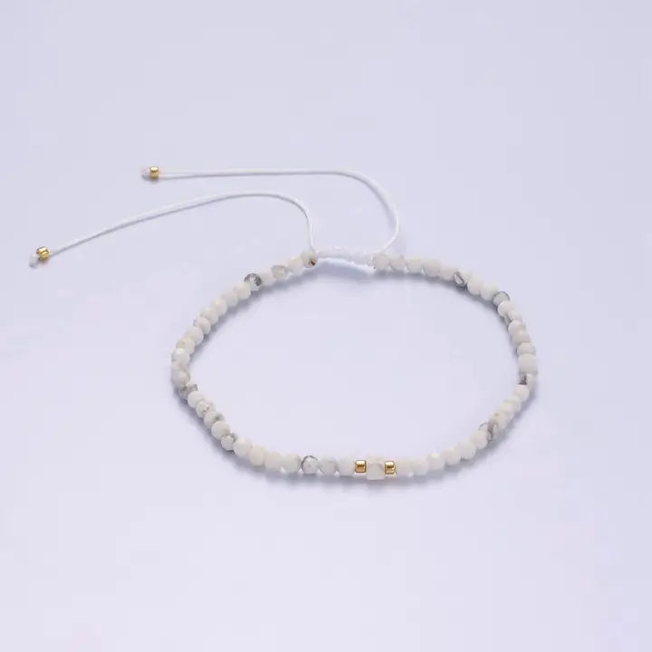 Howlite Multifaceted White Cotton String Slider Bracelet