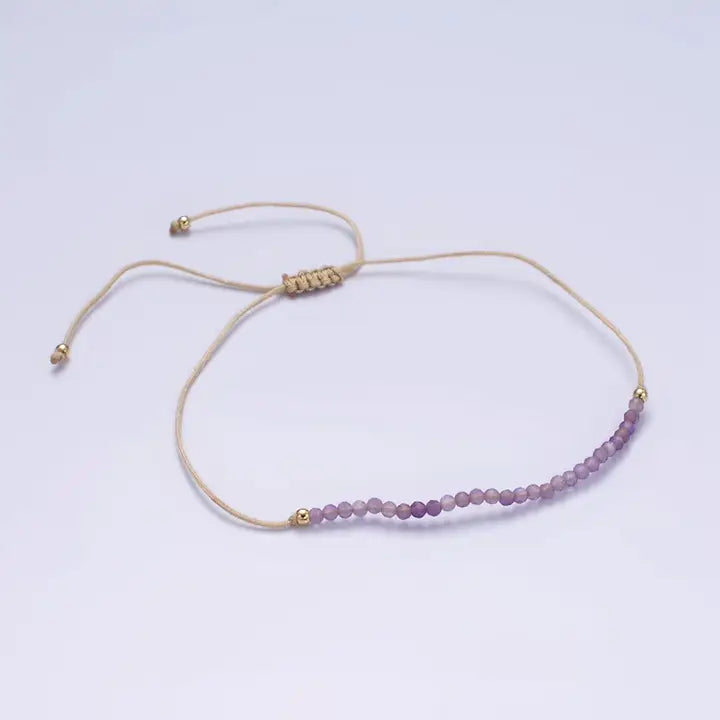 14k Gold filled amethyst multifaceted beige rope adjustable friendship bracelet