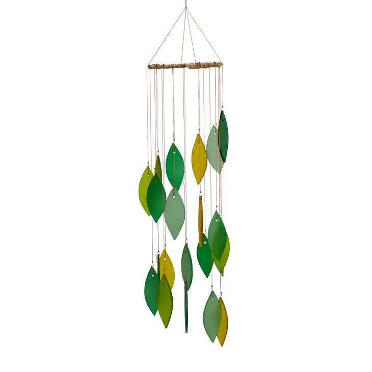 Green and Amber Spiral Leaf Tumbled Glass Wind Chime