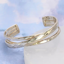 Silver Crossed Lines Hammered Cuff Bracelet