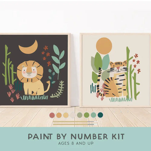 Lion + Tiger Paint By Number Kit + Easel For Kids