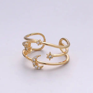 Moon and Stars Gold Ring 3 bands