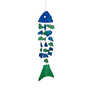 Blue and Green Bone Fish Tumbled Glass Wind Chime