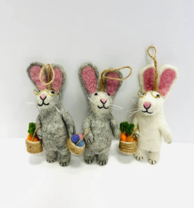 White and Grey easter bunny ornament