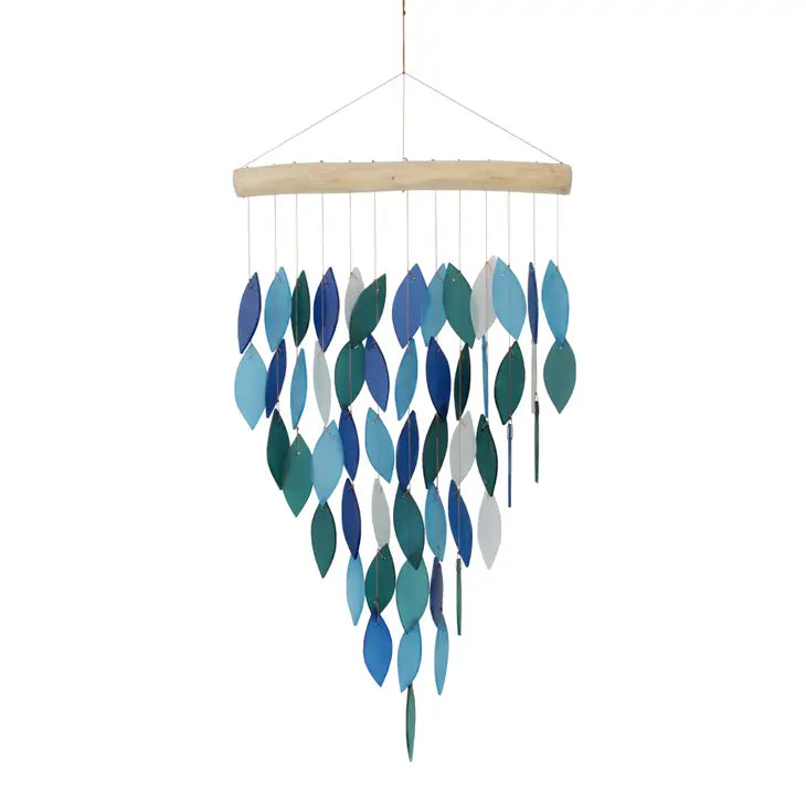 Blue Cascade Tumbled Glass Wind Chime-Large