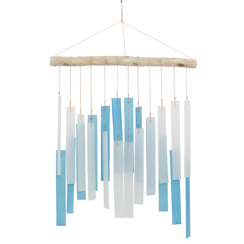 Light Blue and White Skyline Tumbled Sea Glass Wind Chime