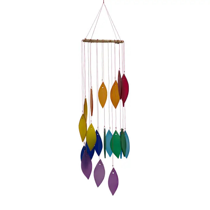 Rainbow Spiral Leaf Tumbled Glass Wind Chime