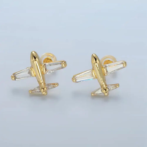 24K Gold Filled Cz Baguette Airplane studs