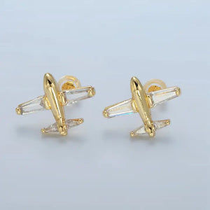 24K Gold Filled Cz Baguette Airplane studs