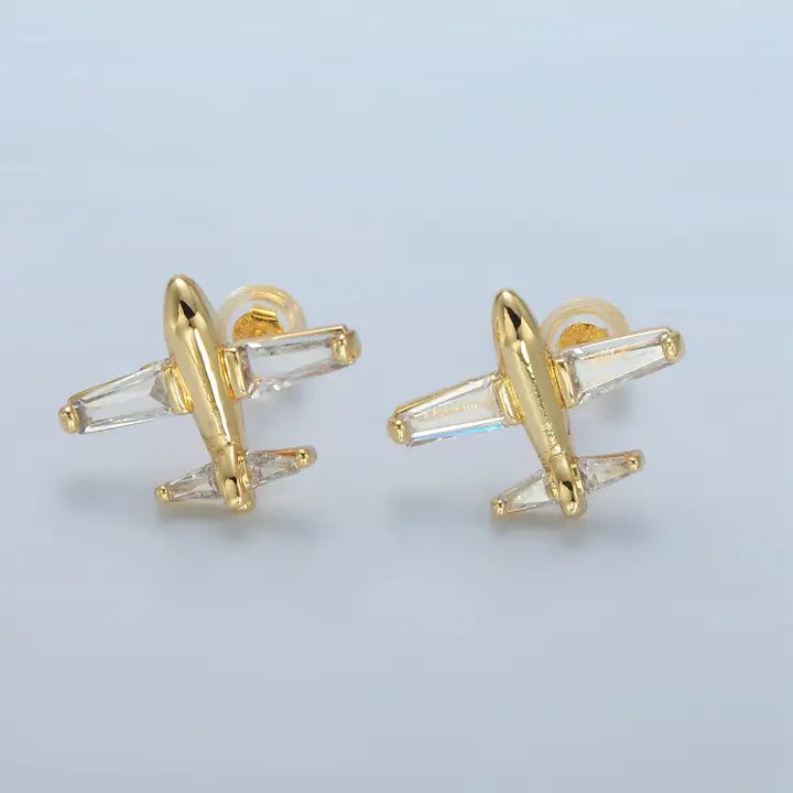 24K Gold Filled Cz Baguette Airplane studs