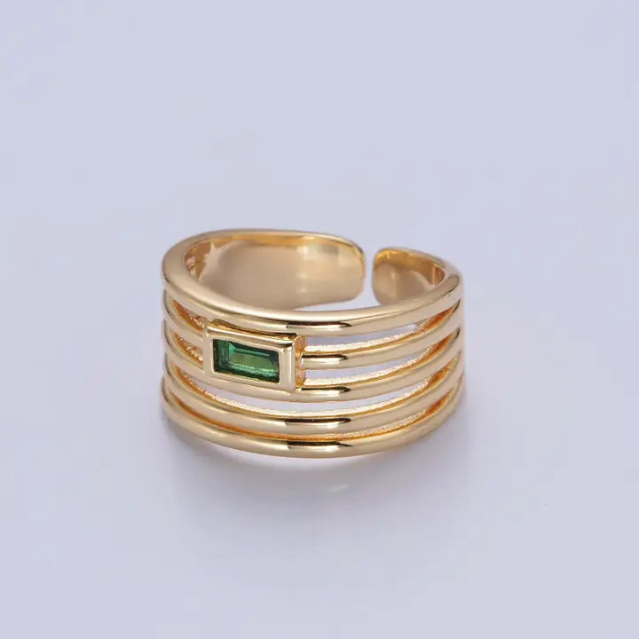 Green Stone Multiple Band Ring