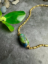 Ancient Trade Bead Layering Necklace - Blue Green Glass Bead: 16