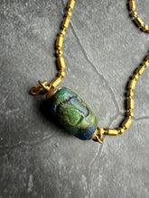 Ancient Trade Bead Layering Necklace - Blue Green Glass Bead: 16
