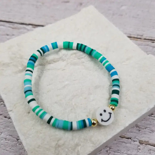 Smiling Face Rainbow Heishi Bracelet - White