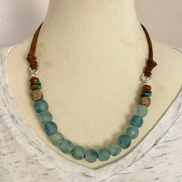 Turq - Turquoise nugget boho necklace vegan suede