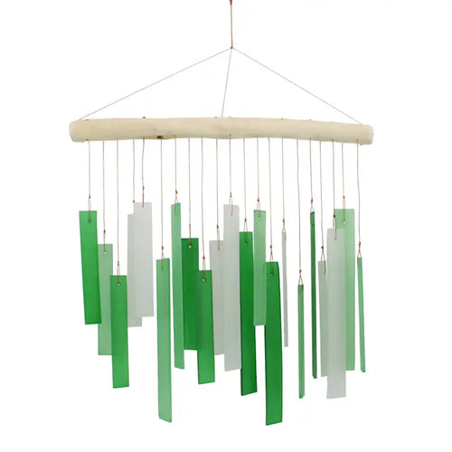 Green Rectangles Tumbled Glass Wind Chime