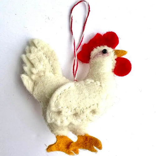 White Felt Hen Ornament