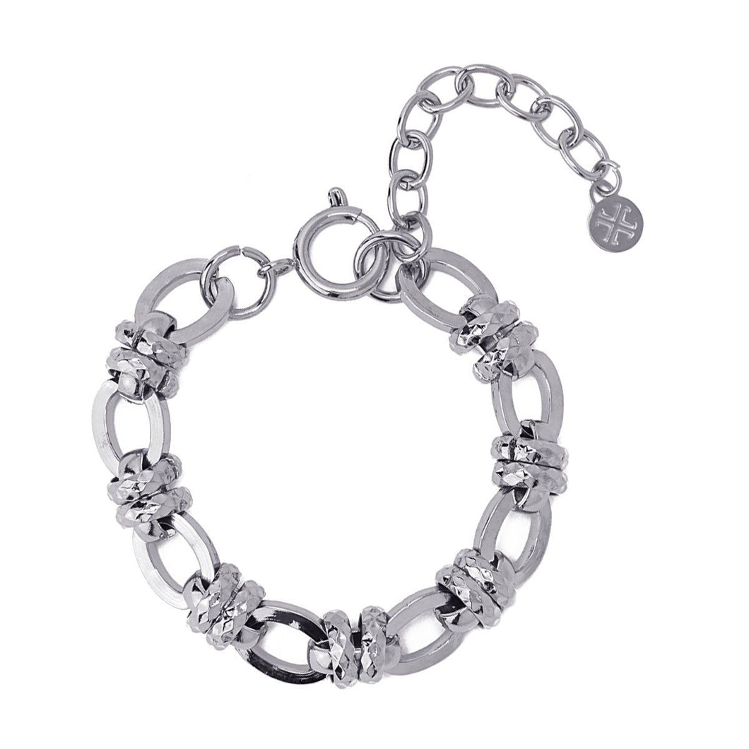 Hammered Texture Stainless Silver Link Bracelet