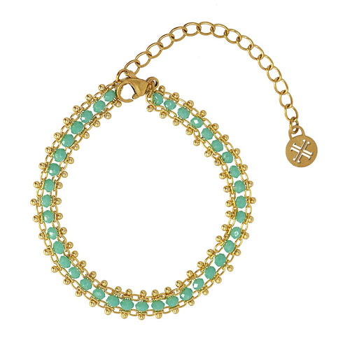 Aqua Glass Beads on 14K Gold Plated Bracelet