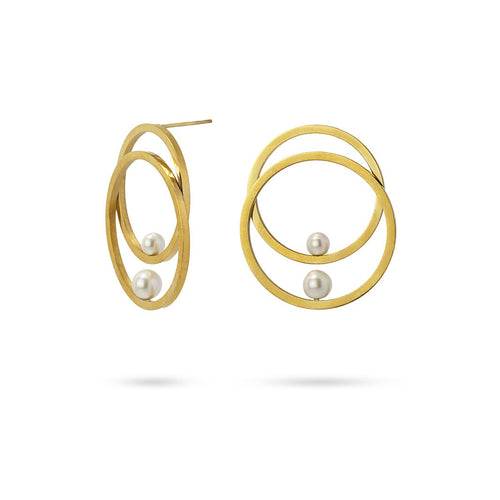 Double Ring with Pearls 14k Gold Earrings