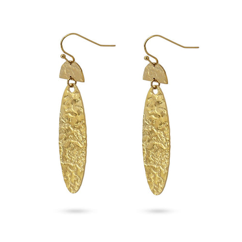 Hammered Drop 14k Gold Platted Earrings