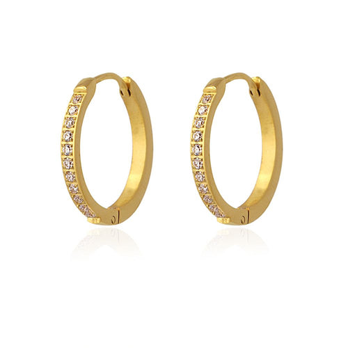 Medium 14K Gold Plated Hoop Earring with CZ Edge