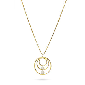 Pearl & Hoop Pendant 14K Gold Plated Necklace