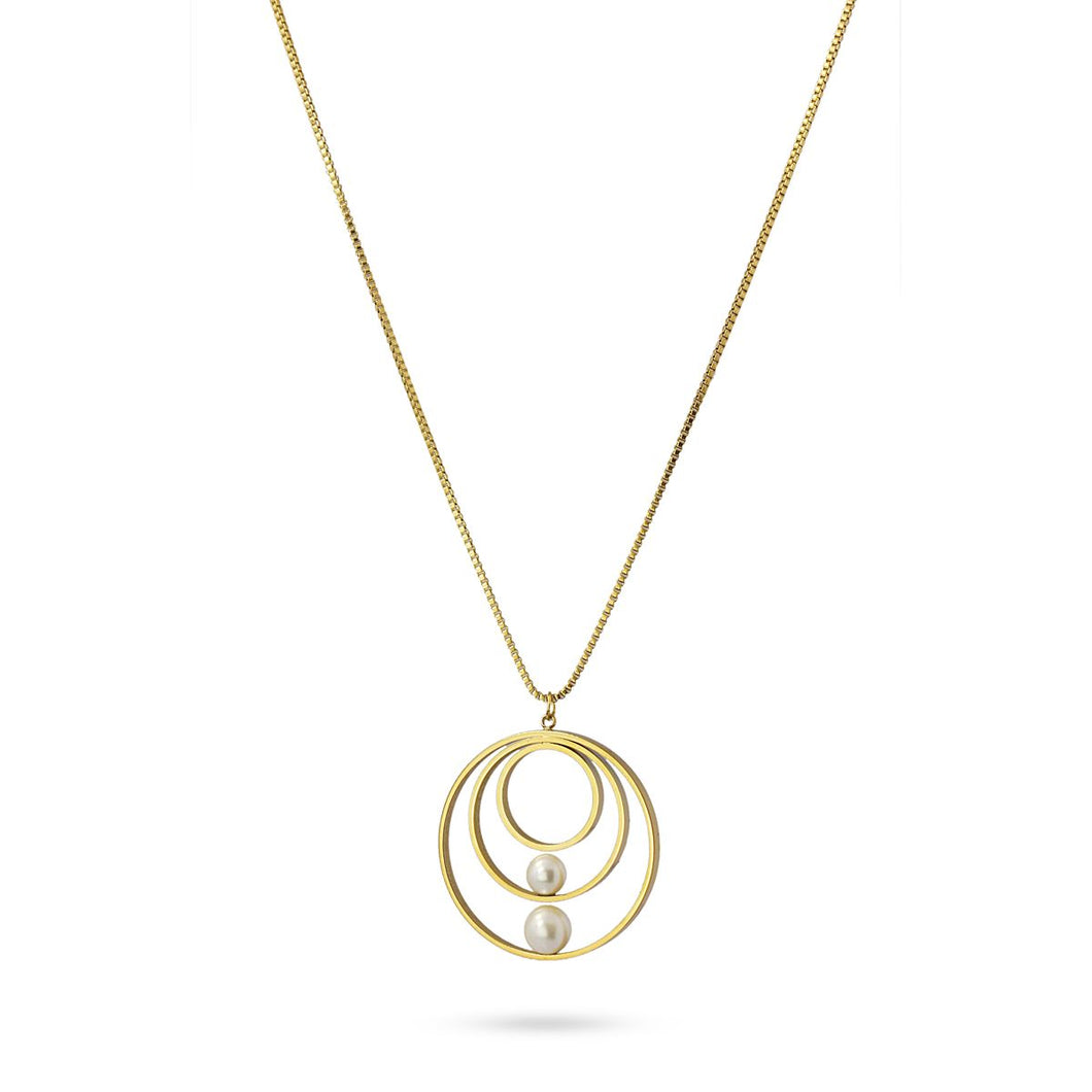 Pearl & Hoop Pendant 14K Gold Plated Necklace