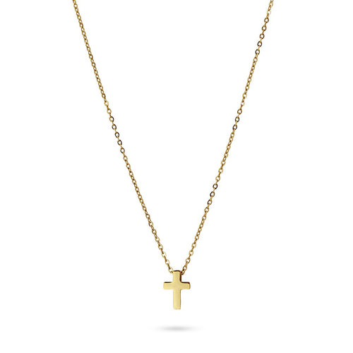 Small Gold Cross Pendant on 14K Gold Plated Necklace