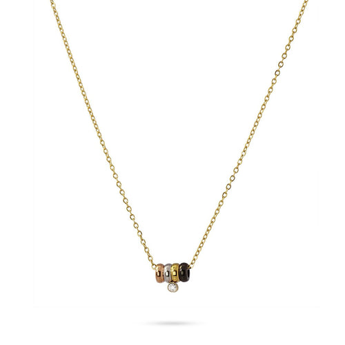 Delicate 14k Gold-Plated Necklace with Silver, Rose Gold, Black & Crystal Detail