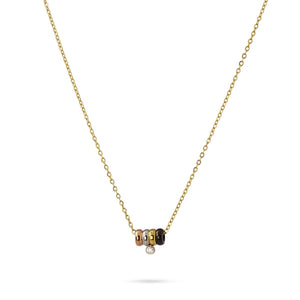 Delicate 14k Gold-Plated Necklace with Silver, Rose Gold, Black & Crystal Detail