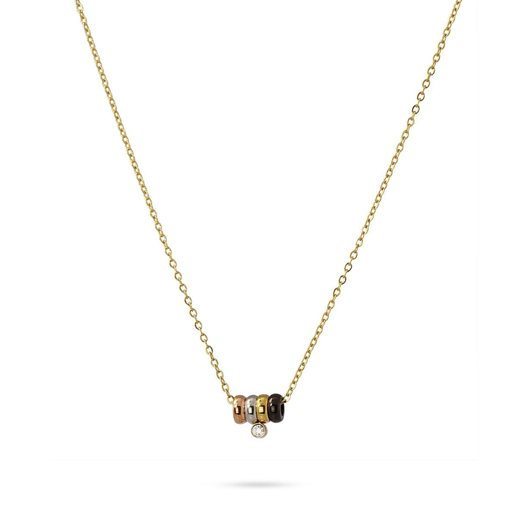 Delicate 14k Gold-Plated Necklace with Silver, Rose Gold, Black & Crystal Detail