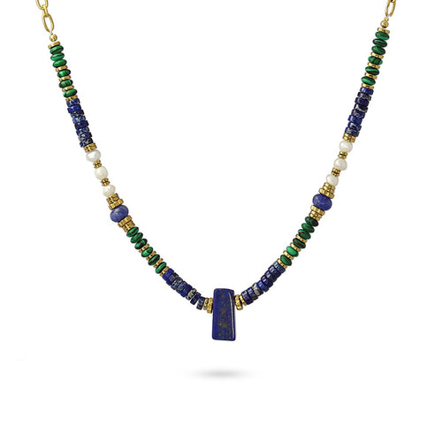 Natural Stone & Pearls on 14 Carat Gold Plated Chain