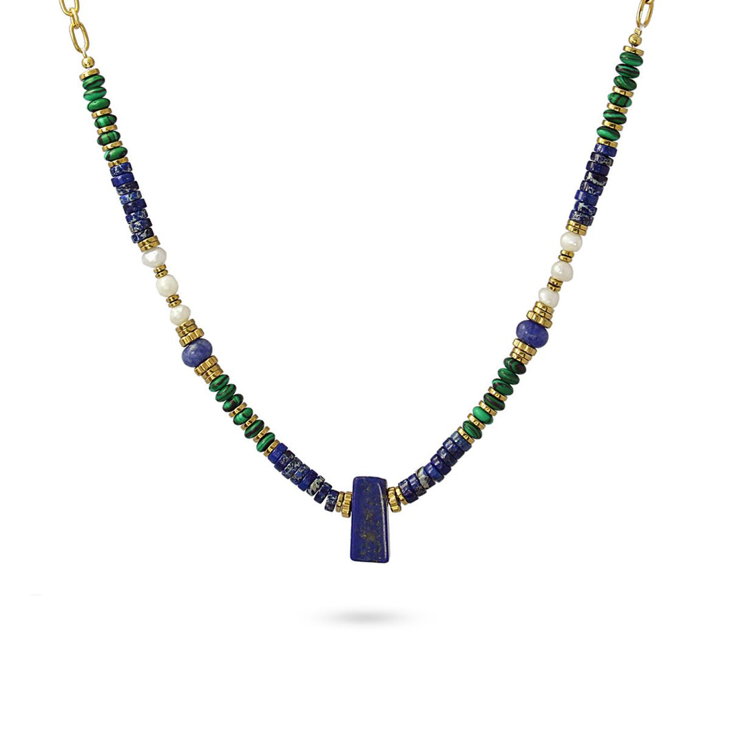 Natural Stone & Pearls on 14 Carat Gold Plated Chain