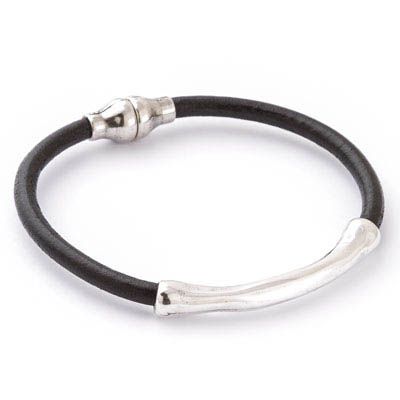 Essential Black Leather Bracelet with Bar