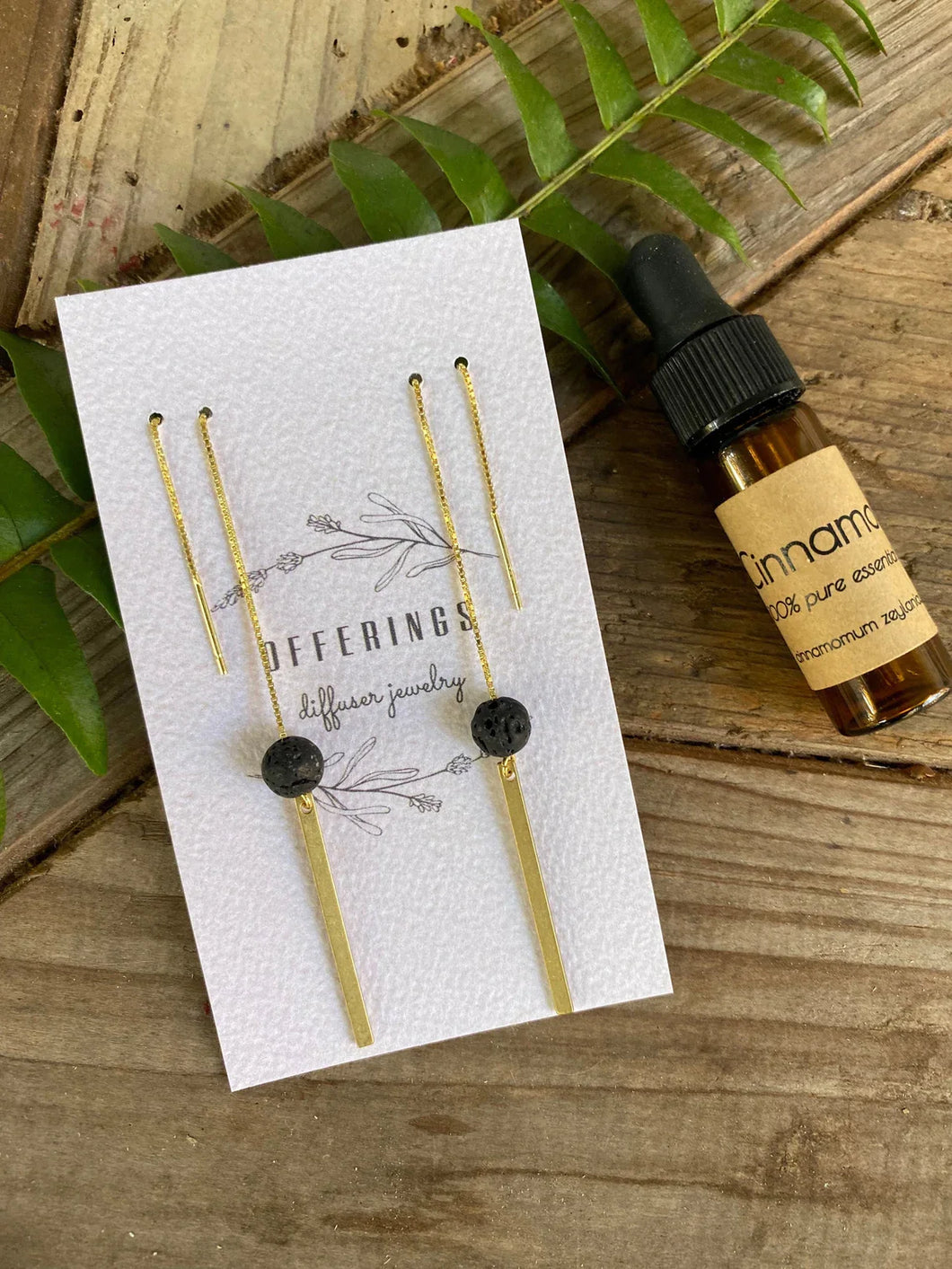 Gold Bar Threader Diffuser Earrings- Hexagon