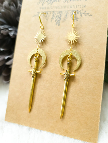 Large Sword and Moon Earrings